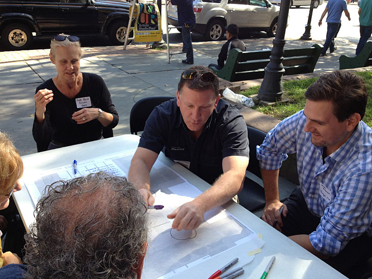 Photo: James Bykowski and Dr. Ravit collecting comments from Hoboken residents.