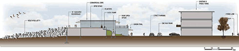 Edit View of Proposed Resaurant and Existing Three-story Home Behind Seawall.